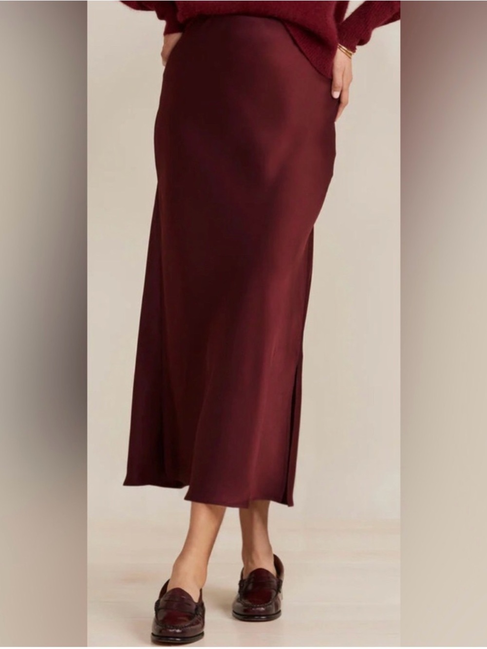 Vineyard Vines Plum Burgundy Silky Satin Slip Midi Skirt